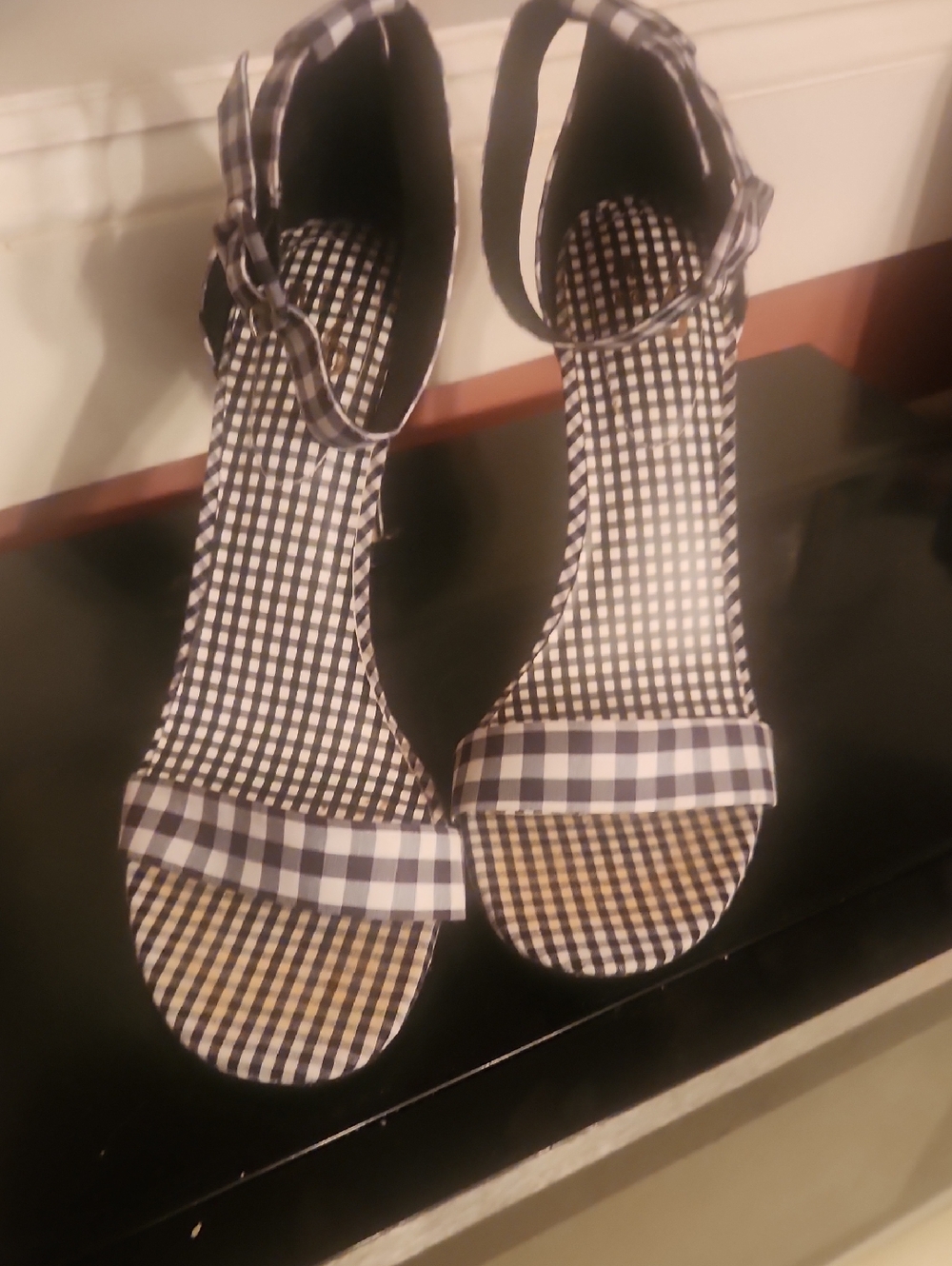 Mix No. 6 Black and White Gingham Ankle-Strap Heels